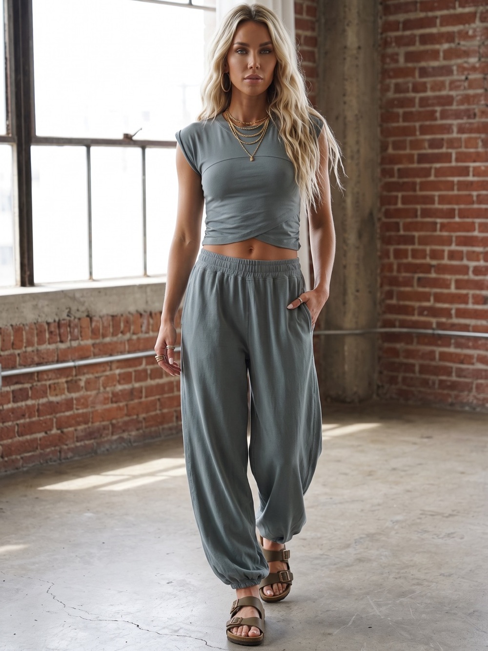 NWT Mono B Wrap Tulip Crop Top & Matching Jogger Set